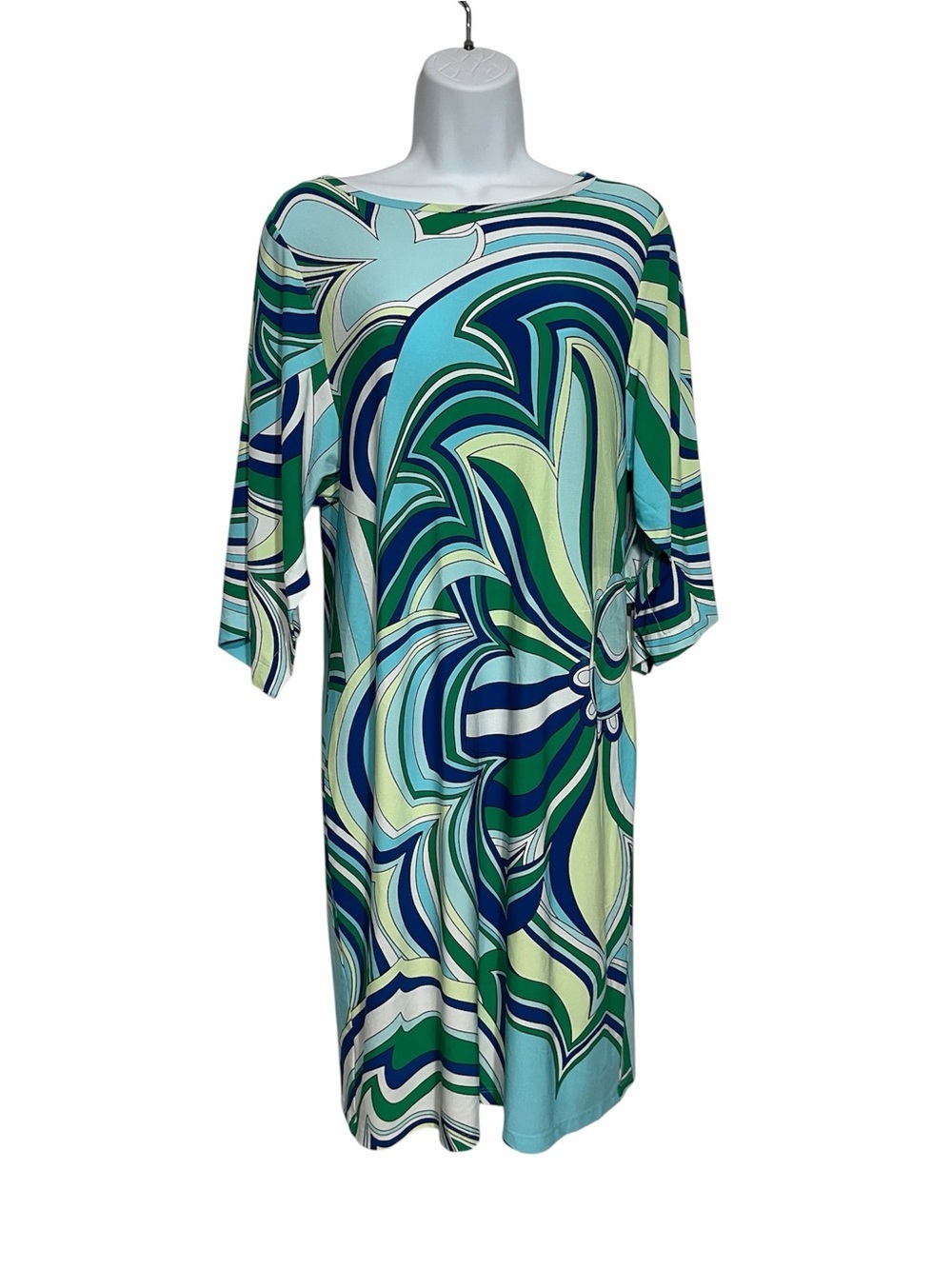 Chico's Teal Green Blue Wave-Print Swim Summer Dress Size Small 4-6 Floral Beach